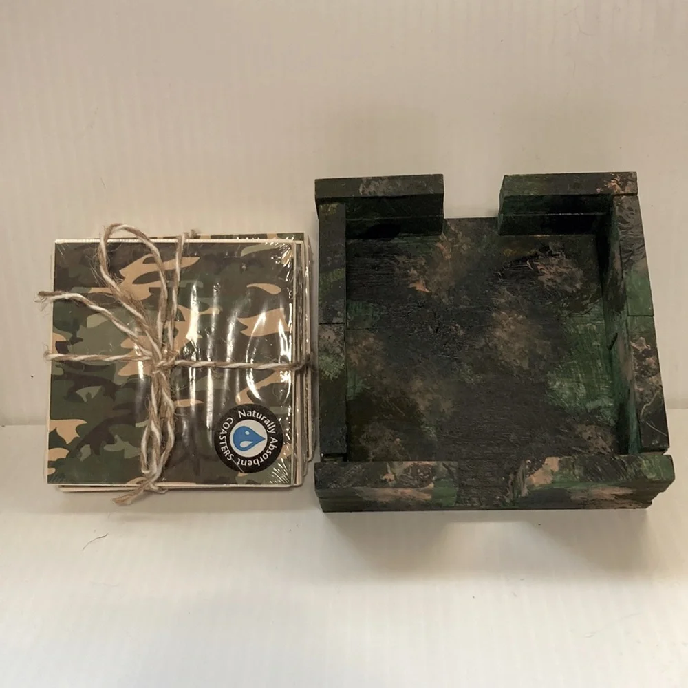 Camouflage Hunting Military Drink Coasters Absorbent Cork Backed Set of 4
